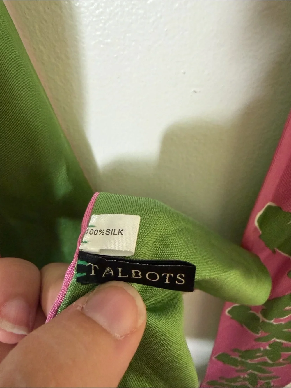 Pink and Green Butterfly Print Long Skinny Silk Scarf
